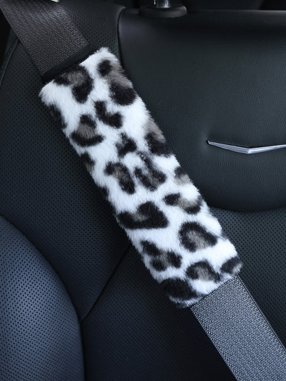2pcs/1pc Fashion Leopard Print Car Seat Belt Covers, Made Of Soft Plush Material, Provide Warm And Comfortable Neck Support For Women And Men, Cute Car Interior Accessory, Fits All Cars, Trucks And SU