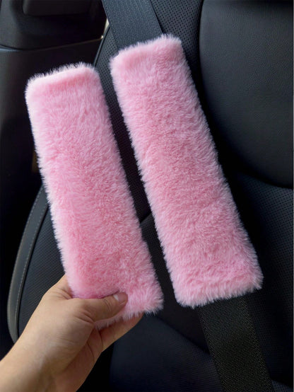 2pcs/1PC Shoulder Protection Cover For Car Seat Belts, Winter Plush Anti Pinch Marks, Cross Bag With Shoulder Protection Cover, Backpack Cover, Universal,Pink Car Stuff
