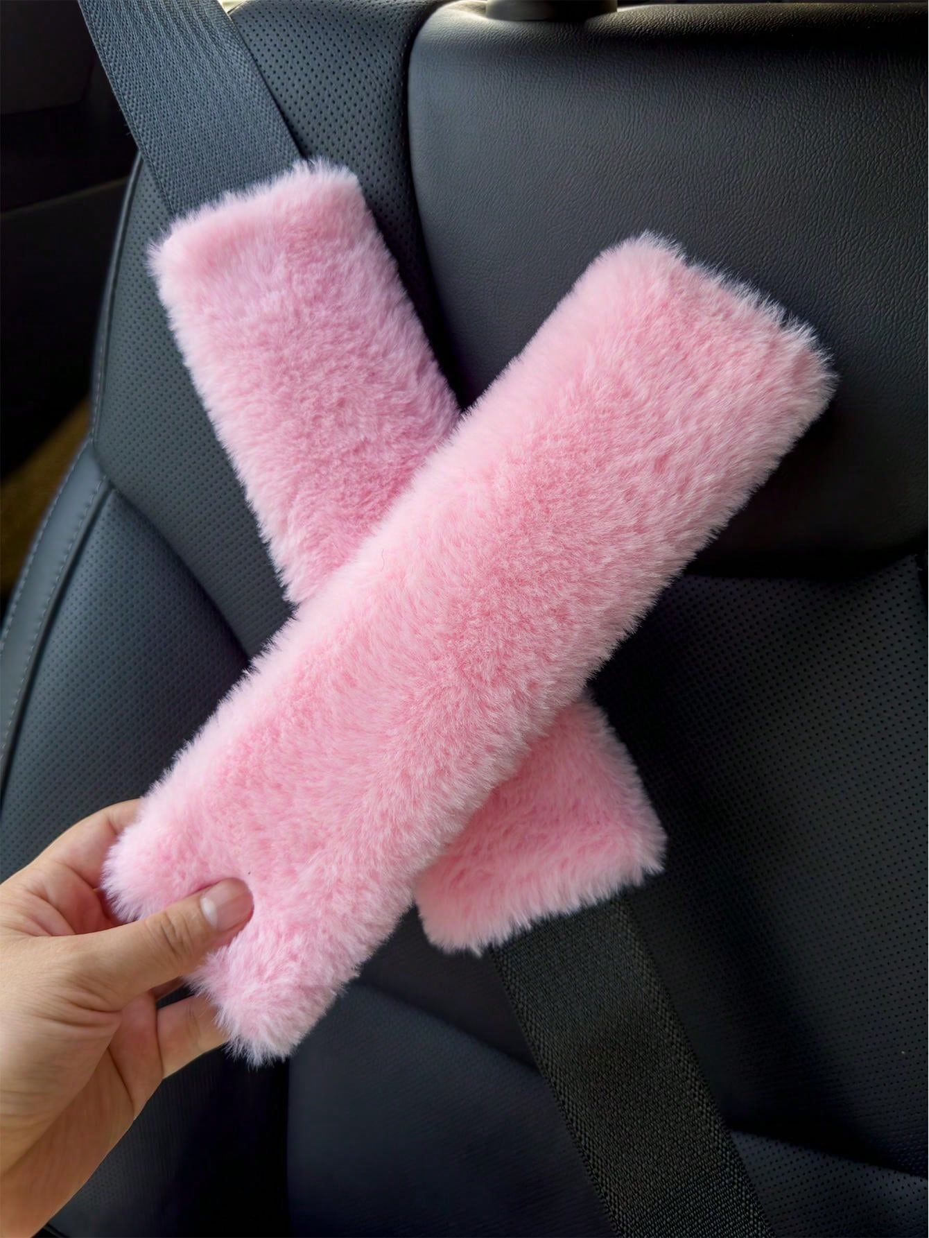 2pcs/1PC Shoulder Protection Cover For Car Seat Belts, Winter Plush Anti Pinch Marks, Cross Bag With Shoulder Protection Cover, Backpack Cover, Universal,Pink Car Stuff