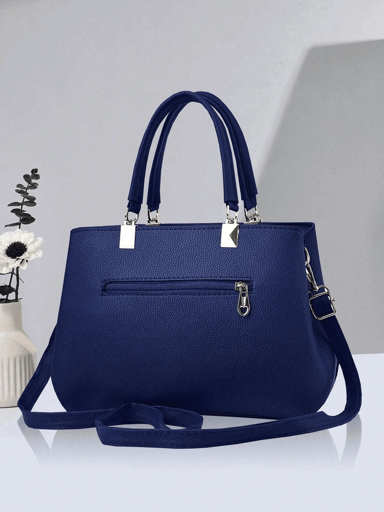 2pcs/1pc Women Solid Color Handbag & Wallet Set, With PU Leather & Bow Pendant, Zipper Closure, Great Mother's Day Gift