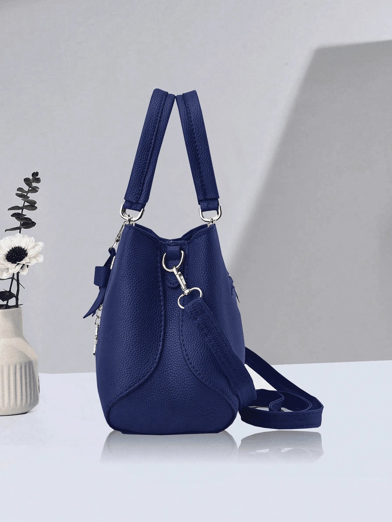 2pcs/1pc Women Solid Color Handbag & Wallet Set, With PU Leather & Bow Pendant, Zipper Closure, Great Mother's Day Gift