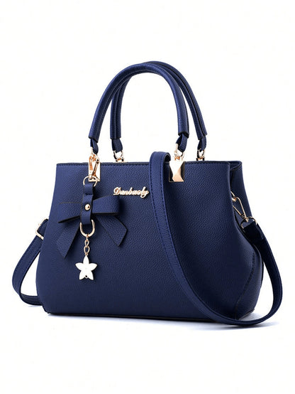 2pcs/1pc Women Solid Color Handbag & Wallet Set, With PU Leather & Bow Pendant, Zipper Closure, Great Mother's Day Gift