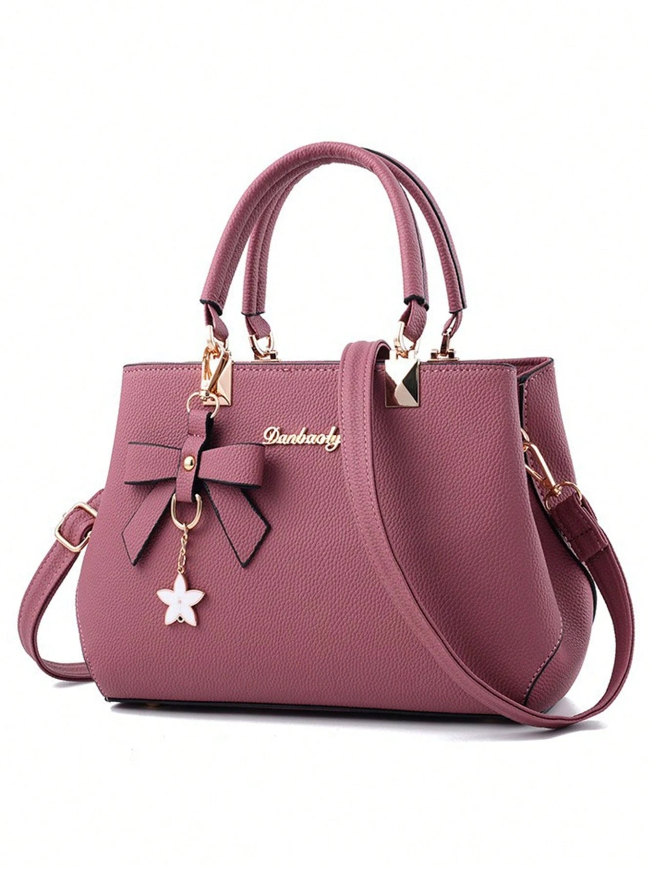 2pcs/1pc Women Solid Color Handbag & Wallet Set, With PU Leather & Bow Pendant, Zipper Closure, Great Mother's Day Gift