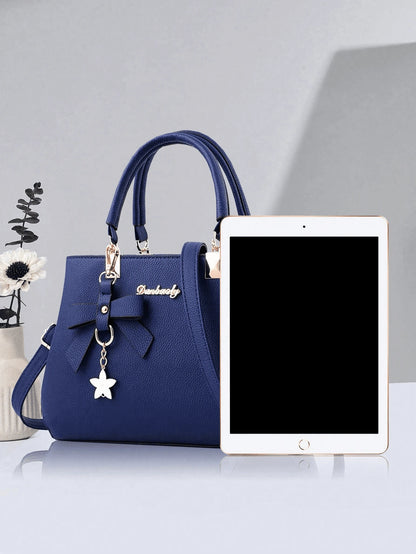 2pcs/1pc Women Solid Color Handbag & Wallet Set, With PU Leather & Bow Pendant, Zipper Closure, Great Mother's Day Gift