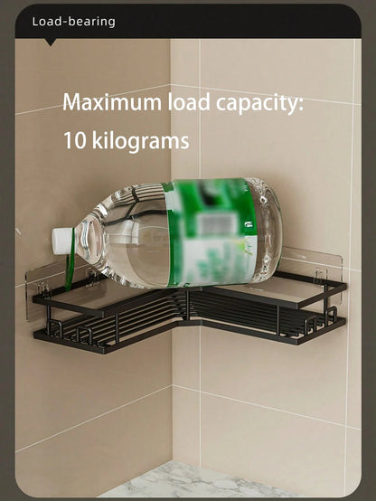 2pcs/3pcs Stainless Steel Bathroom Storage Rack Set, Corner Shower Caddy, Wall-Mounted Adhesive Shower Storage Rack, Weight Capacity Less Than 10kg, Body Wash Shampoo Soap Holder, Suitable For Bathroo