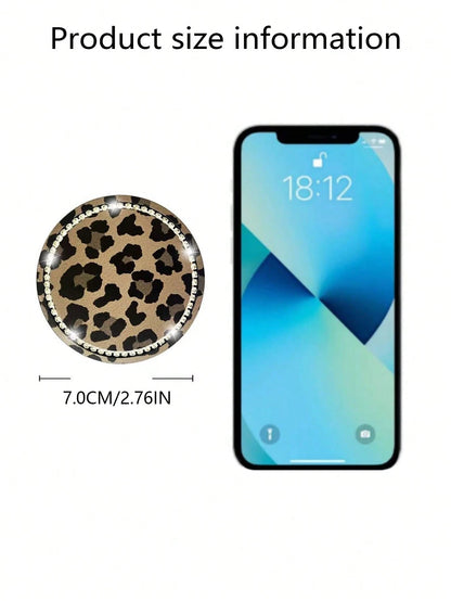 2pcs 7cm Diameter Rhinestone Cow Print & Leopard Print Anti-Slip Silicone Cup Coasters For Car