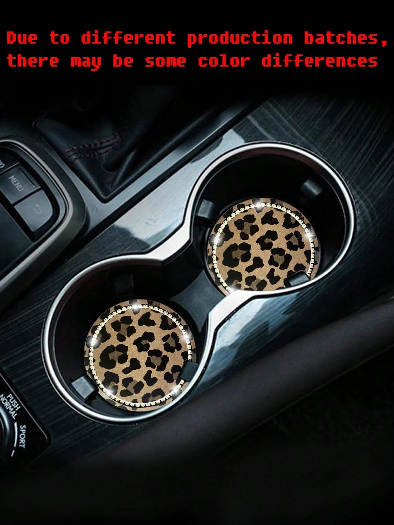 2pcs 7cm Diameter Rhinestone Cow Print & Leopard Print Anti-Slip Silicone Cup Coasters For Car