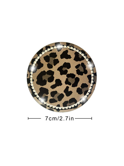 2pcs 7cm Diameter Rhinestone Cow Print & Leopard Print Anti-Slip Silicone Cup Coasters For Car