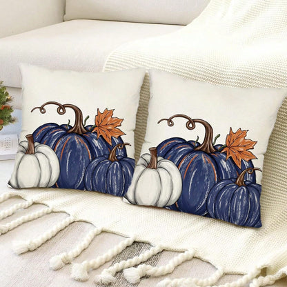 2pcs Autumn Blue Pumpkin Pillowcase, Autumn Pumpkin Cushion Cover For Indoor And Outdoor Decor, Thanksgiving Harvest Pillow Cover, Sofa Autumn Decoration Single Side Without Pillow Core