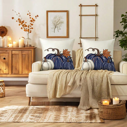 2pcs Autumn Blue Pumpkin Pillowcase, Autumn Pumpkin Cushion Cover For Indoor And Outdoor Decor, Thanksgiving Harvest Pillow Cover, Sofa Autumn Decoration Single Side Without Pillow Core