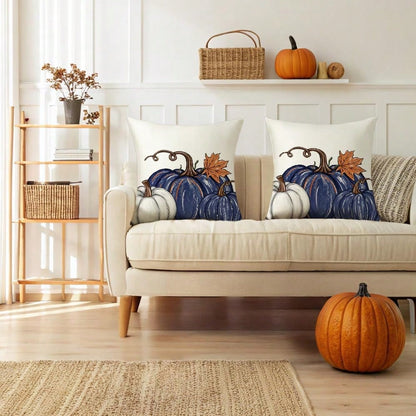 2pcs Autumn Blue Pumpkin Pillowcase, Autumn Pumpkin Cushion Cover For Indoor And Outdoor Decor, Thanksgiving Harvest Pillow Cover, Sofa Autumn Decoration Single Side Without Pillow Core