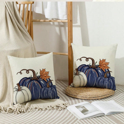 2pcs Autumn Blue Pumpkin Pillowcase, Autumn Pumpkin Cushion Cover For Indoor And Outdoor Decor, Thanksgiving Harvest Pillow Cover, Sofa Autumn Decoration Single Side Without Pillow Core