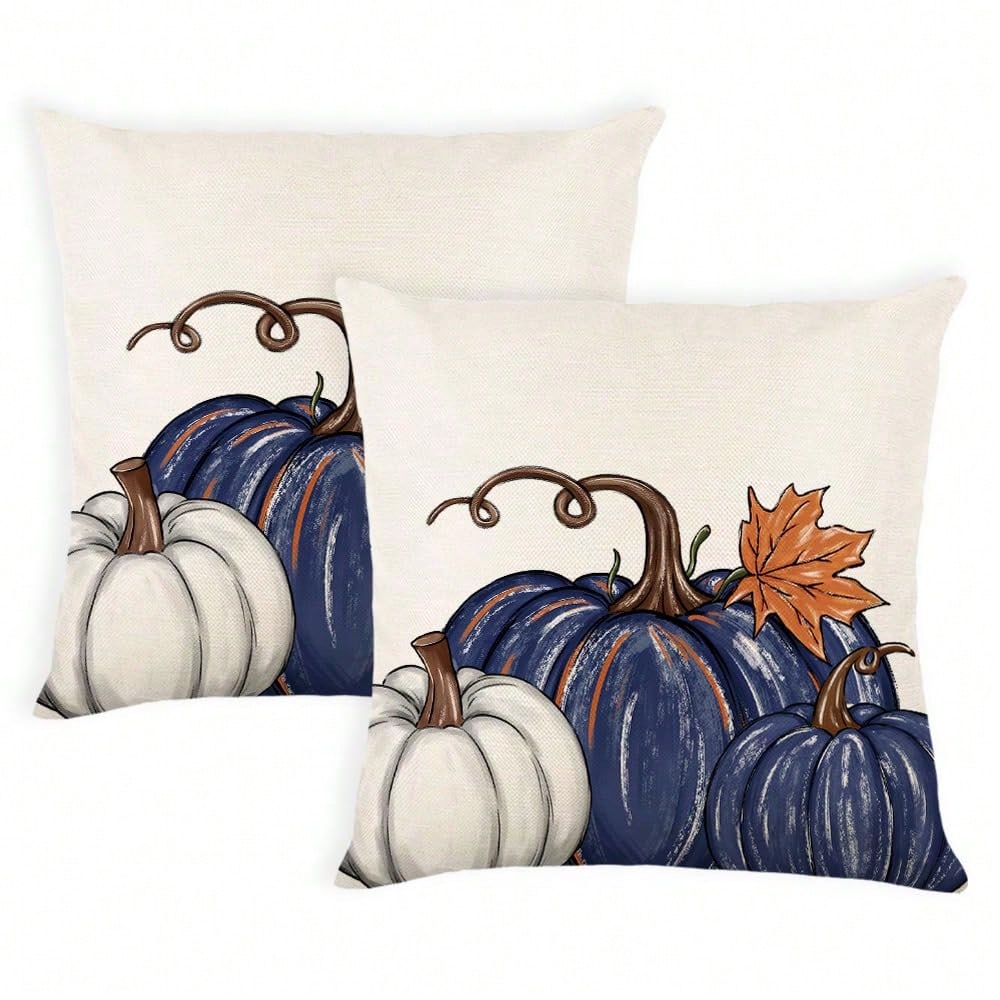 2pcs Autumn Blue Pumpkin Pillowcase, Autumn Pumpkin Cushion Cover For Indoor And Outdoor Decor, Thanksgiving Harvest Pillow Cover, Sofa Autumn Decoration Single Side Without Pillow Core