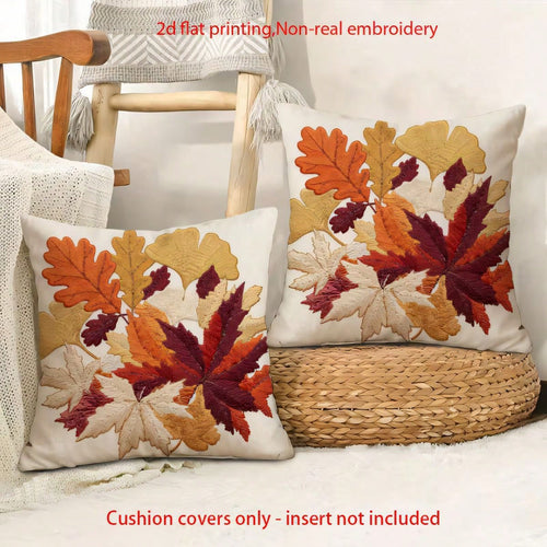 2pcs Autumn Maple & Ginkgo Leaf Pillow Covers, Vintage Autumn Tree Leaf Print, Single-Sided 2D Flat Printing, Non-3D Real Embroidery, Soft Comfortable Polyester Cushion Covers, 45*45cm (18*18in), Zipp