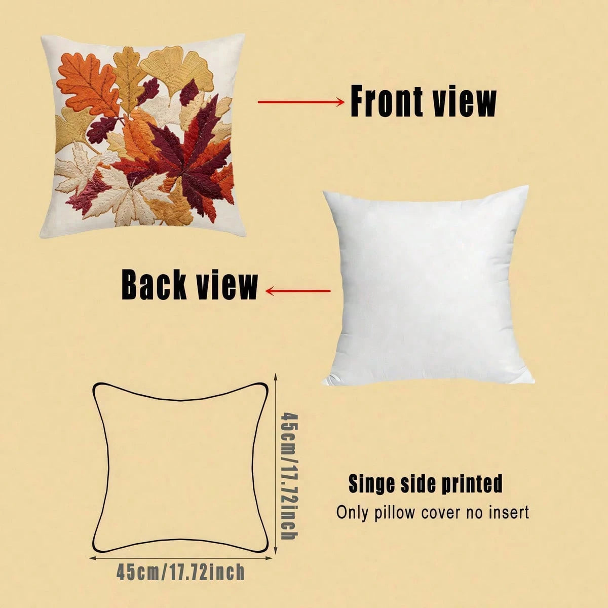 2pcs Autumn Maple & Ginkgo Leaf Pillow Covers, Vintage Autumn Tree Leaf Print, Single-Sided 2D Flat Printing, Non-3D Real Embroidery, Soft Comfortable Polyester Cushion Covers, 45*45cm (18*18in), Zipp