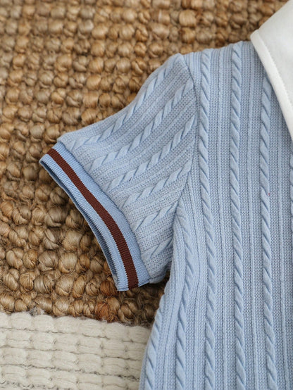 2pcs Baby Boy Cute Blue Summer Gentleman Set,Knitted Jacquard Shirt With Bow Tie,Bear Patch,Shorts,Carrer Day,Back-To-School Birthday Wedding Outfit