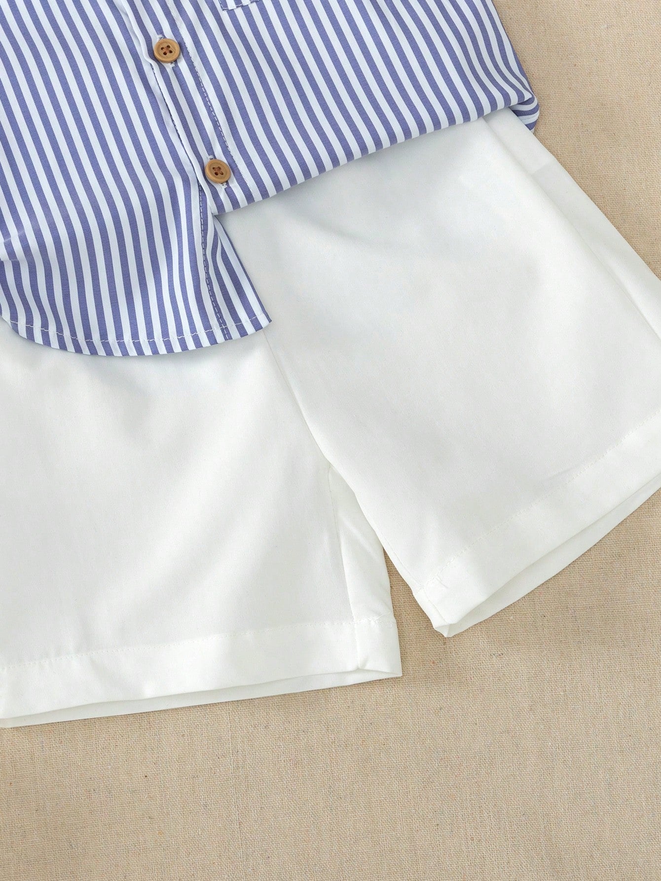 2pcs Baby Boy Outfit,Blue And White Striped Short Sleeve Collared Shirt&White Shorts,Summer Casual Page Boy Suit For Party Birthday Dining