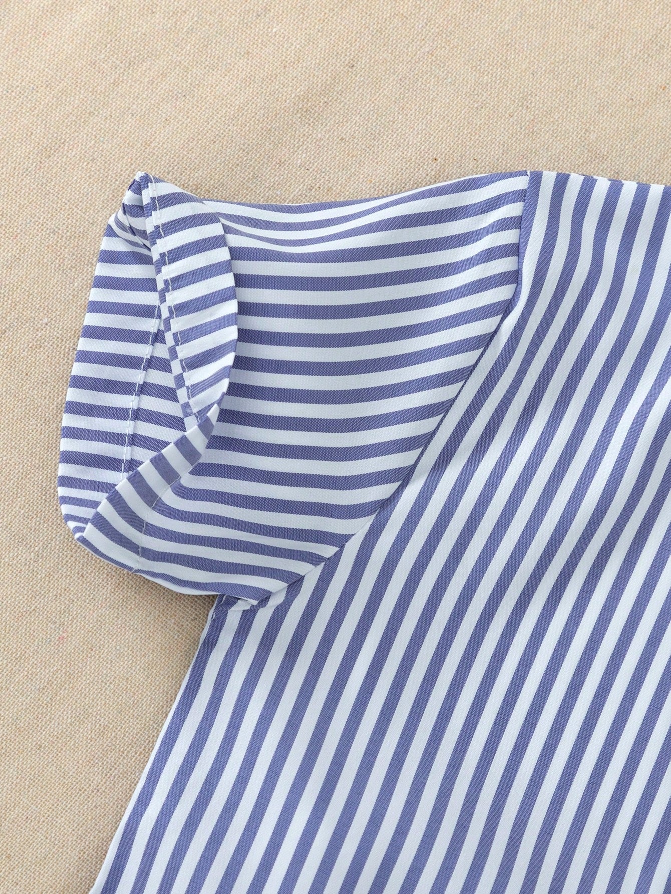 2pcs Baby Boy Outfit,Blue And White Striped Short Sleeve Collared Shirt&White Shorts,Summer Casual Page Boy Suit For Party Birthday Dining
