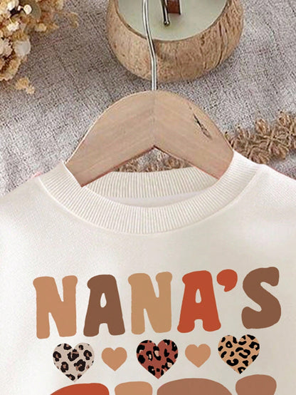 2pcs Baby Girl Cute Leopard Print Heart & Letter ""GIRL"" Pattern Brown And White Knit Sweatshirt And Black Leggings Set,Autumn Matching Family Style