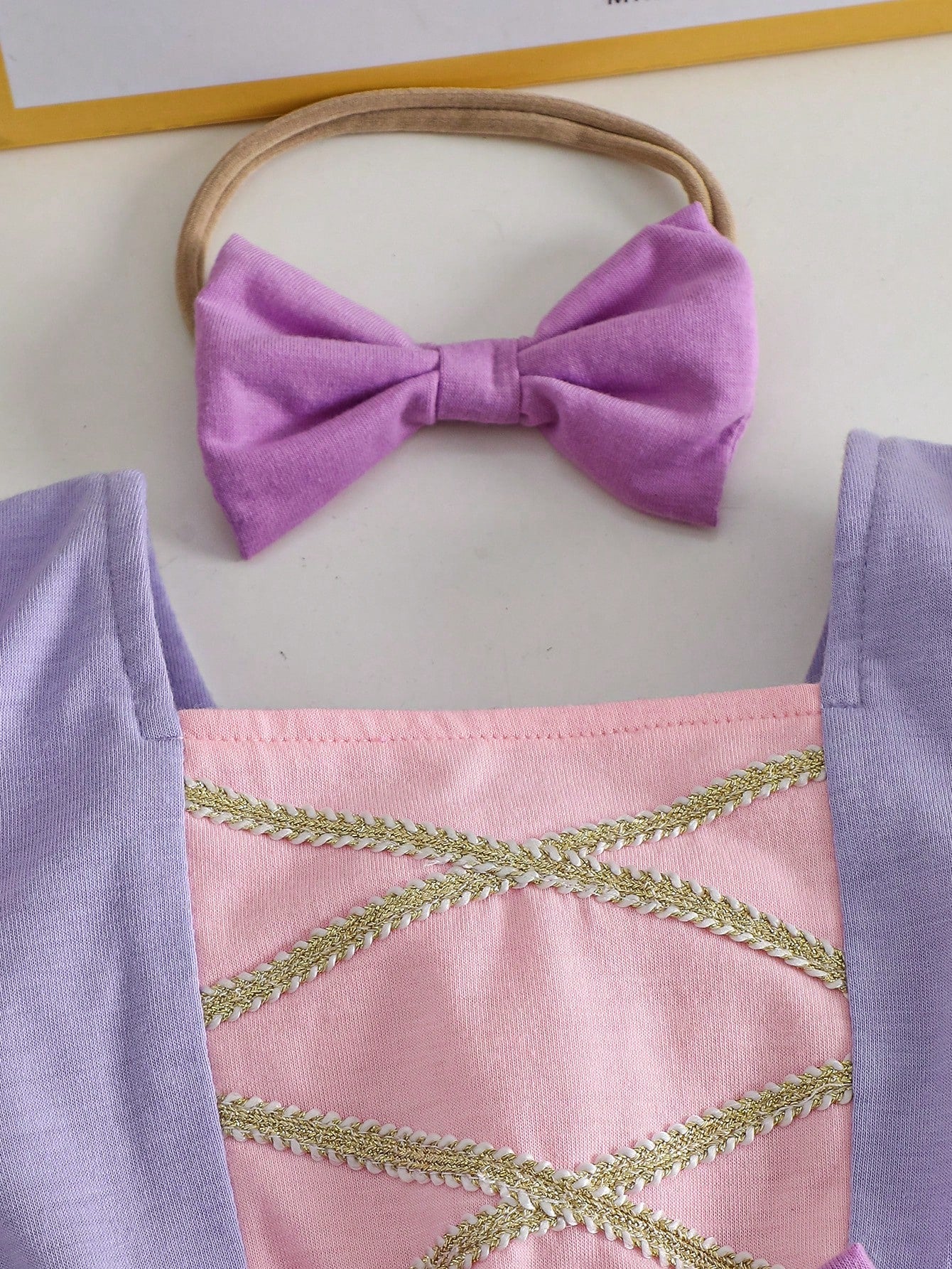 2pcs Baby Girls' Colorblock Mesh Dress With Headband Set, Sweet & Cute, Suitable For Outings, Parties And Gatherings, Spring/Summer
