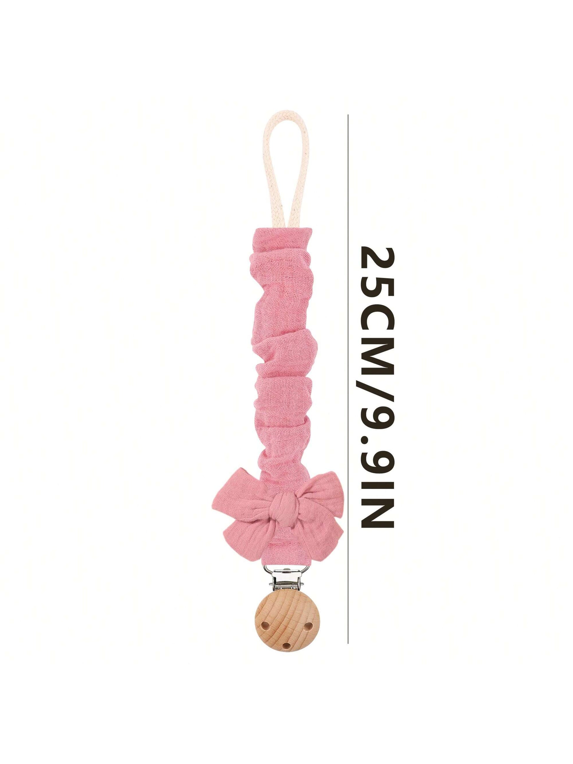 2pcs Baby Solid & Printed Pacifier Clips, Bowknot Pacifier Holder, Wooden 3-Hole Pacifier Clips, Suitable For Daily Use In Blue, Pink, Khaki