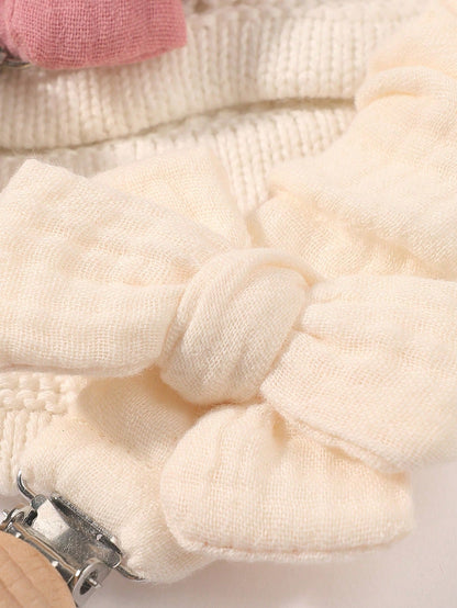 2pcs Baby Solid & Printed Pacifier Clips, Bowknot Pacifier Holder, Wooden 3-Hole Pacifier Clips, Suitable For Daily Use In Blue, Pink, Khaki