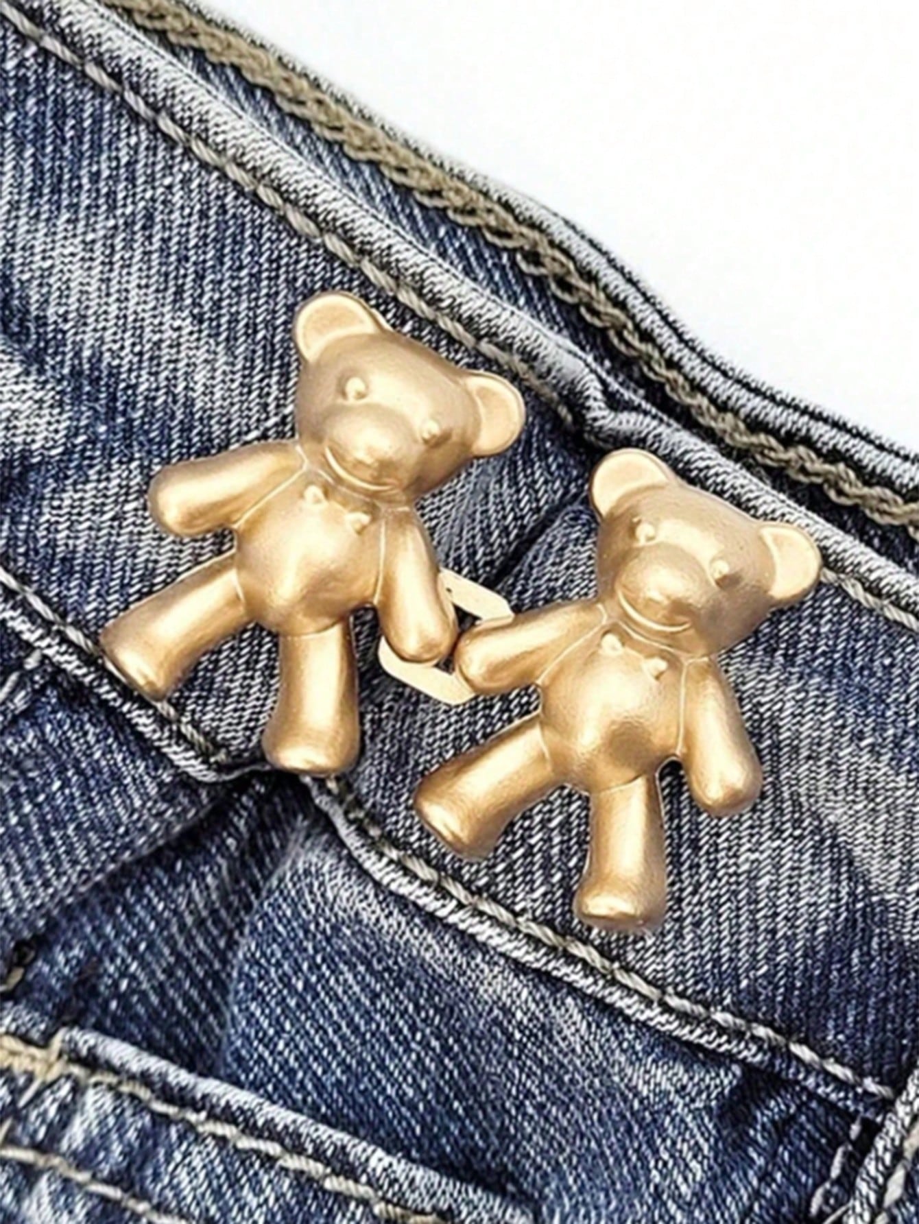 2pcs Bear Pattern Sewing Buttons For Jeans, No-Sew Detachable Bear Waist Buckle Pants Waist Adjuster, Decorative Buttons For Skirts, Pants Waist Adjustable Buttons