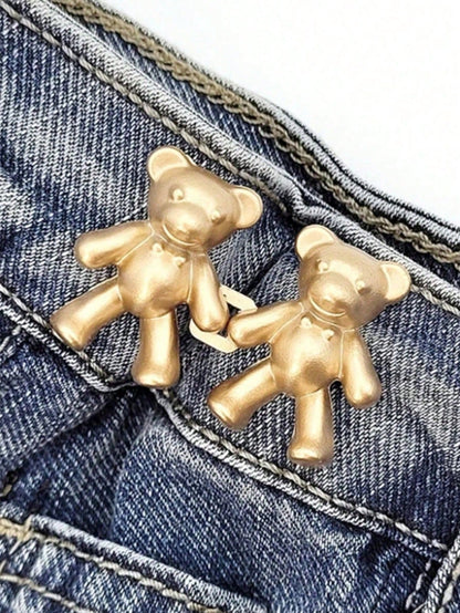 2pcs Bear Pattern Sewing Buttons For Jeans, No-Sew Detachable Bear Waist Buckle Pants Waist Adjuster, Decorative Buttons For Skirts, Pants Waist Adjustable Buttons