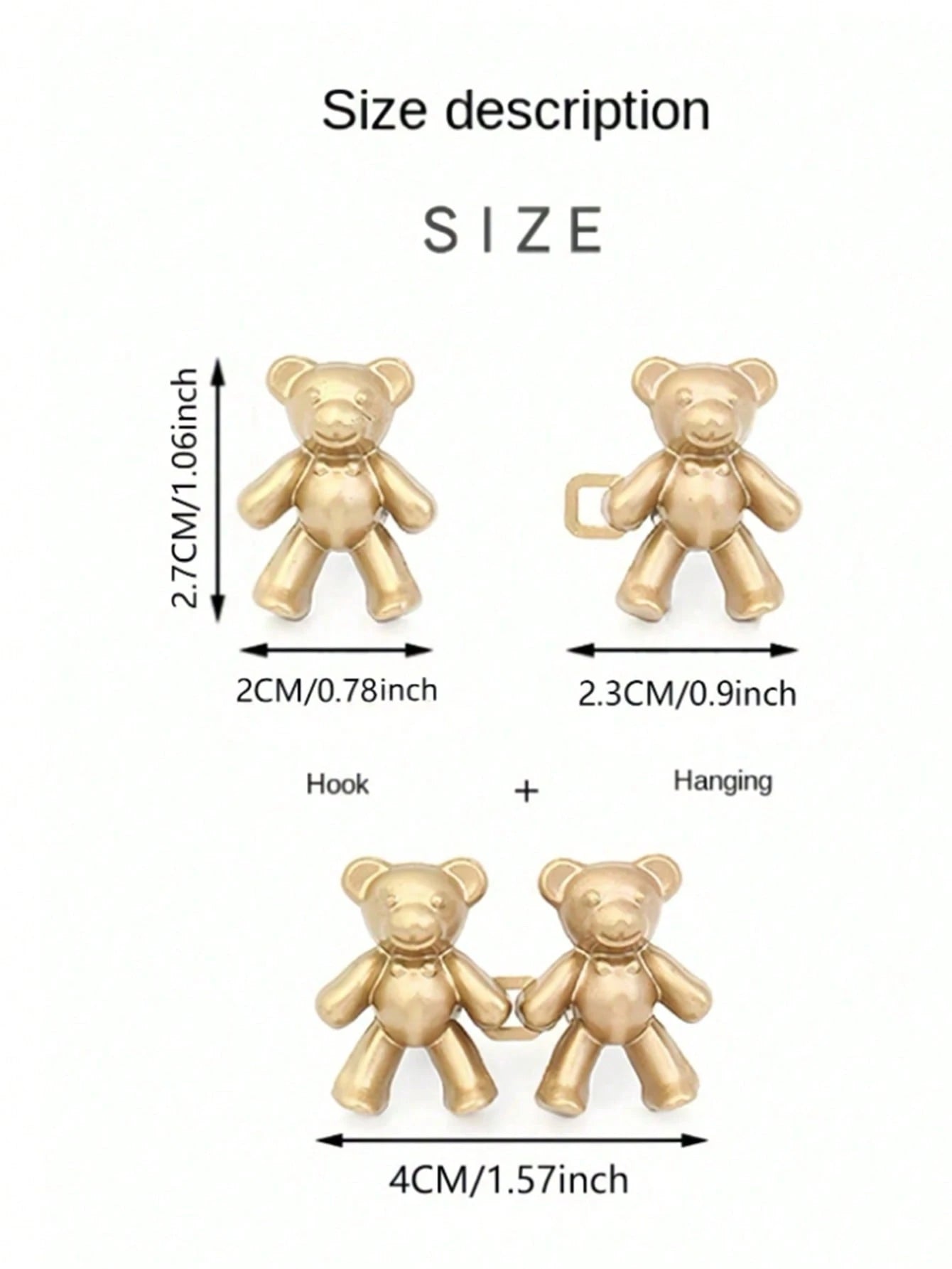 2pcs Bear Pattern Sewing Buttons For Jeans, No-Sew Detachable Bear Waist Buckle Pants Waist Adjuster, Decorative Buttons For Skirts, Pants Waist Adjustable Buttons