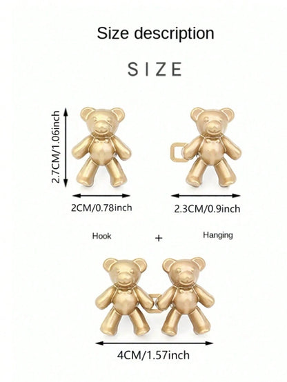 2pcs Bear Pattern Sewing Buttons For Jeans, No-Sew Detachable Bear Waist Buckle Pants Waist Adjuster, Decorative Buttons For Skirts, Pants Waist Adjustable Buttons