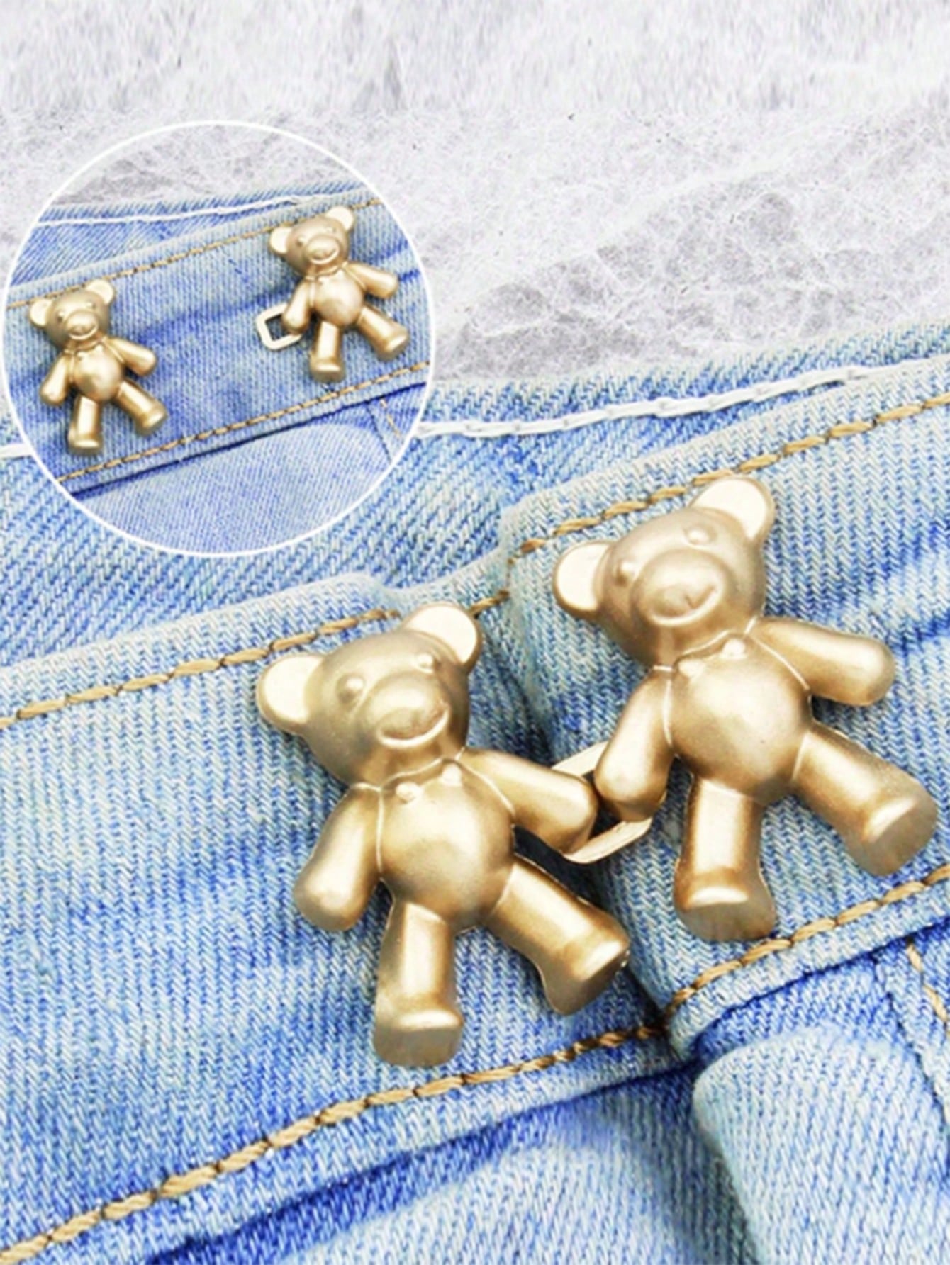 2pcs Bear Pattern Sewing Buttons For Jeans, No-Sew Detachable Bear Waist Buckle Pants Waist Adjuster, Decorative Buttons For Skirts, Pants Waist Adjustable Buttons
