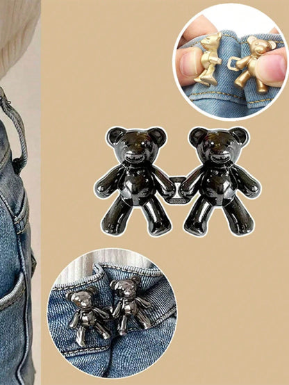 2pcs Bear Pattern Sewing Buttons For Jeans, No-Sew Detachable Bear Waist Buckle Pants Waist Adjuster, Decorative Buttons For Skirts, Pants Waist Adjustable Buttons