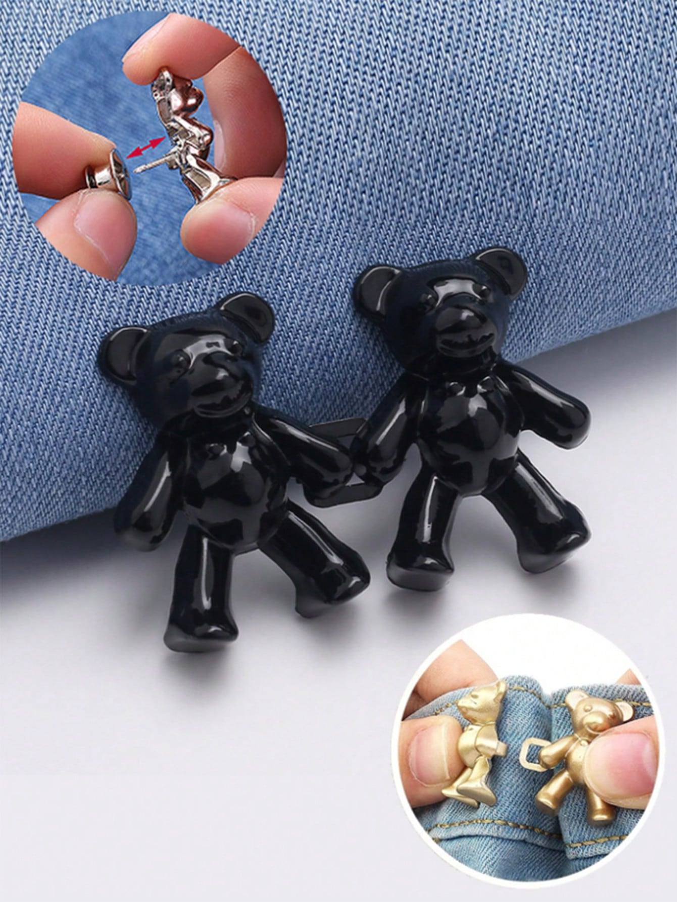 2pcs Bear Pattern Sewing Buttons For Jeans, No-Sew Detachable Bear Waist Buckle Pants Waist Adjuster, Decorative Buttons For Skirts, Pants Waist Adjustable Buttons