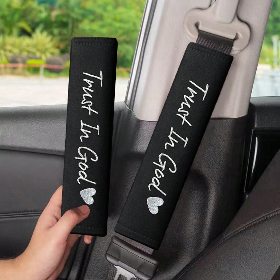 2pcs Car Belt Covers, Embroidered Letter Shoulder Pads, Universal Vehicle Seat Belt Shoulder Pads For Driver And Passenger, Car Interior Accessories