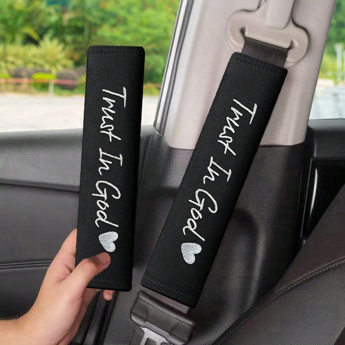 2pcs Car Belt Covers, Embroidered Letter Shoulder Pads, Universal Vehicle Seat Belt Shoulder Pads For Driver And Passenger, Car Interior Accessories