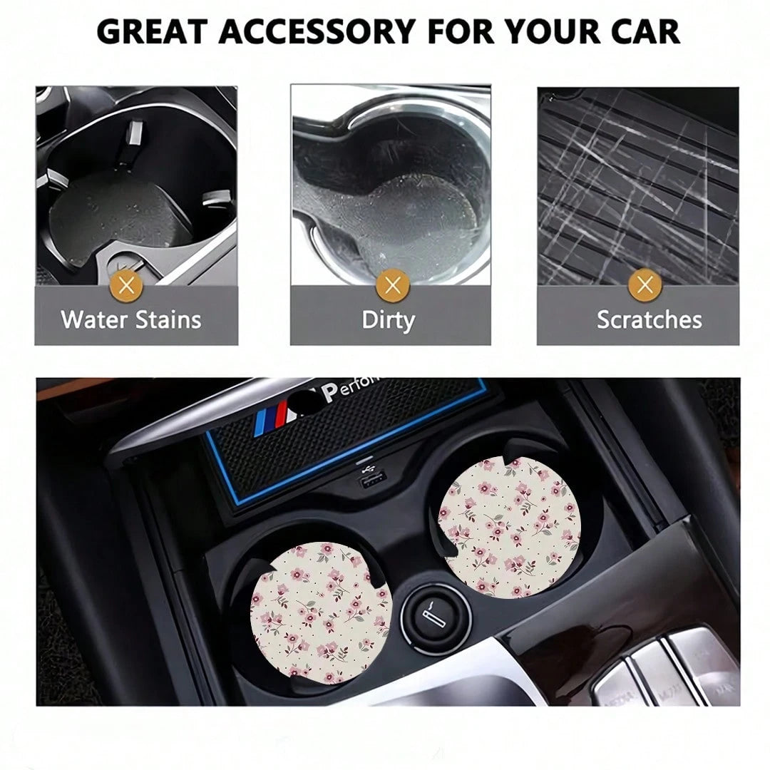 2pcs Car Cup Coaster Stylish & Durable Fast-Drying Non-Slip Car Cup Mat