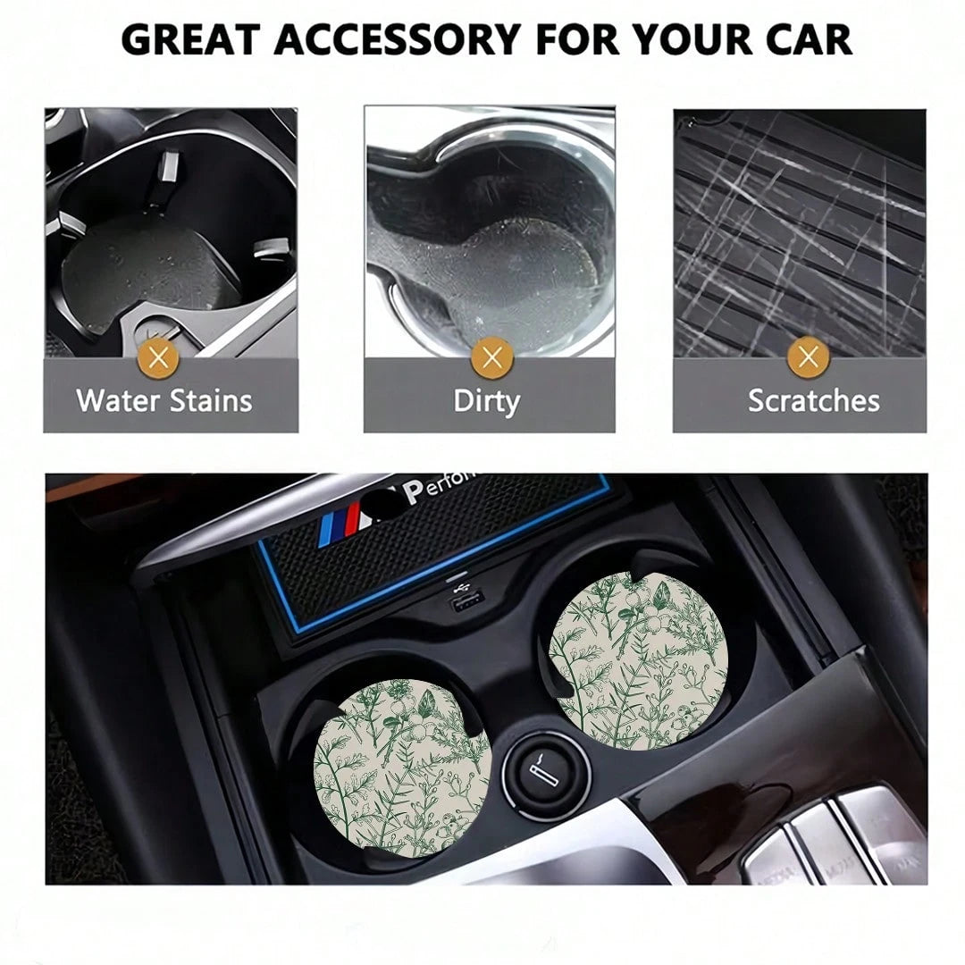 2pcs Car Cup Coaster Stylish & Durable Fast-Drying Non-Slip Car Cup Mat