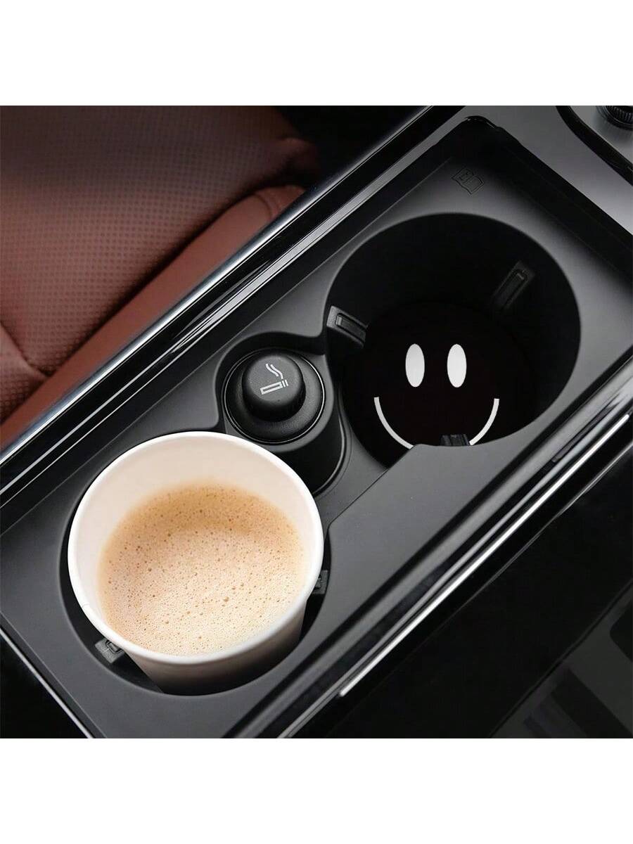 2pcs Car Cup Holder Coasters Anti-Slip & Absorbent Mat, Minimalist Smiling Face Printed Heat Insulation Pad