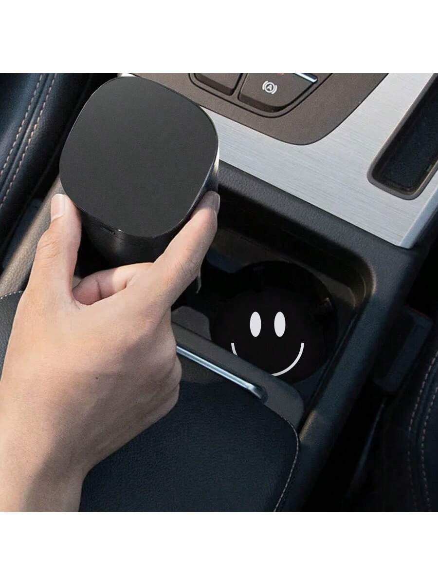 2pcs Car Cup Holder Coasters Anti-Slip & Absorbent Mat, Minimalist Smiling Face Printed Heat Insulation Pad