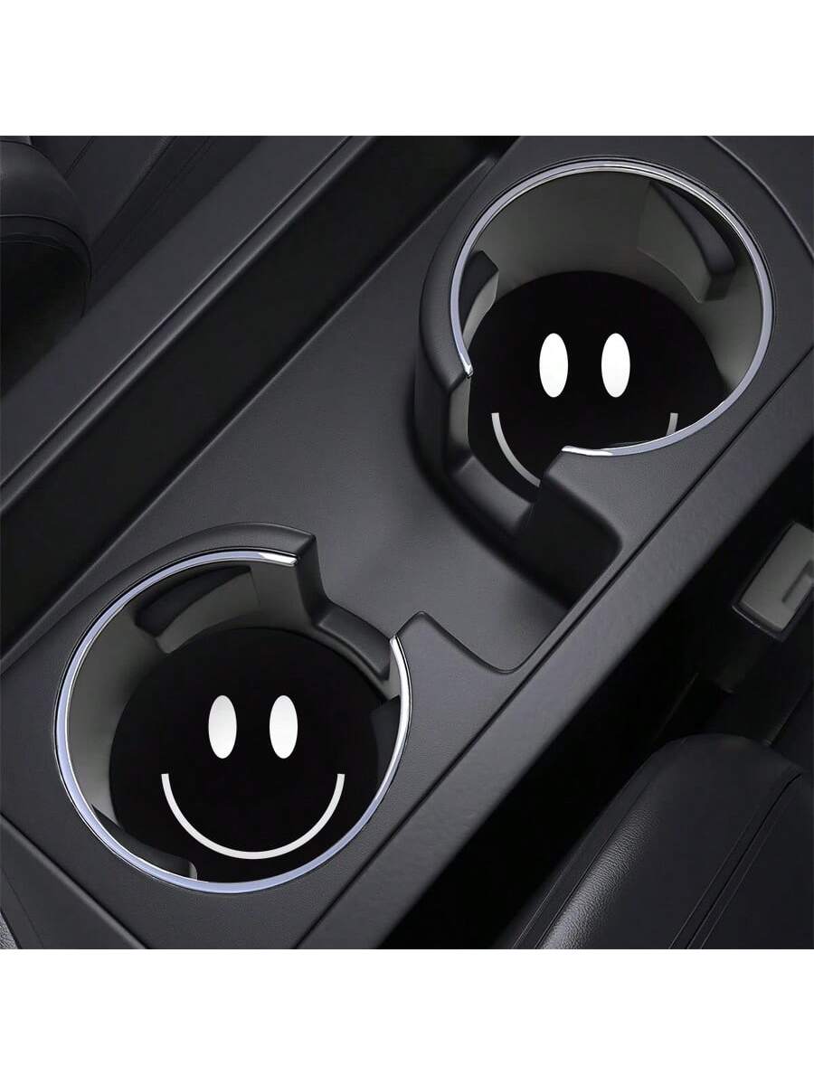 2pcs Car Cup Holder Coasters Anti-Slip & Absorbent Mat, Minimalist Smiling Face Printed Heat Insulation Pad