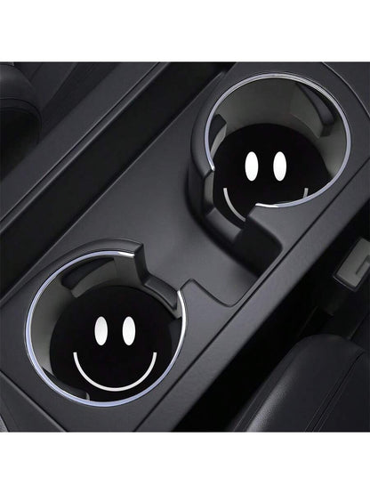 2pcs Car Cup Holder Coasters Anti-Slip & Absorbent Mat, Minimalist Smiling Face Printed Heat Insulation Pad