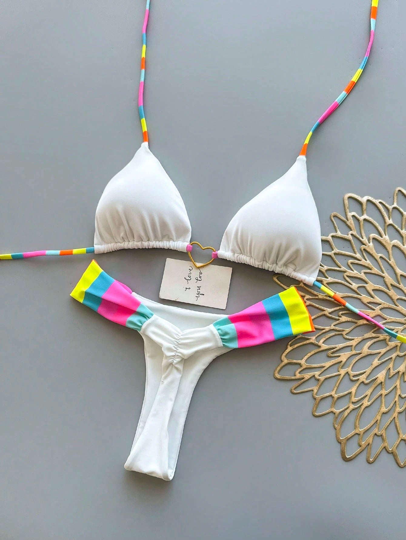 2pcs Casual Elegant Sexy Bohemian Floral Tie-Dye Trim Bikini Swimsuit, Suitable For Beach & Holiday, Spring/Summer Vacation, Aesthetic