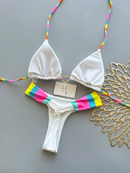 2pcs Casual Elegant Sexy Bohemian Floral Tie-Dye Trim Bikini Swimsuit, Suitable For Beach & Holiday, Spring/Summer Vacation, Aesthetic