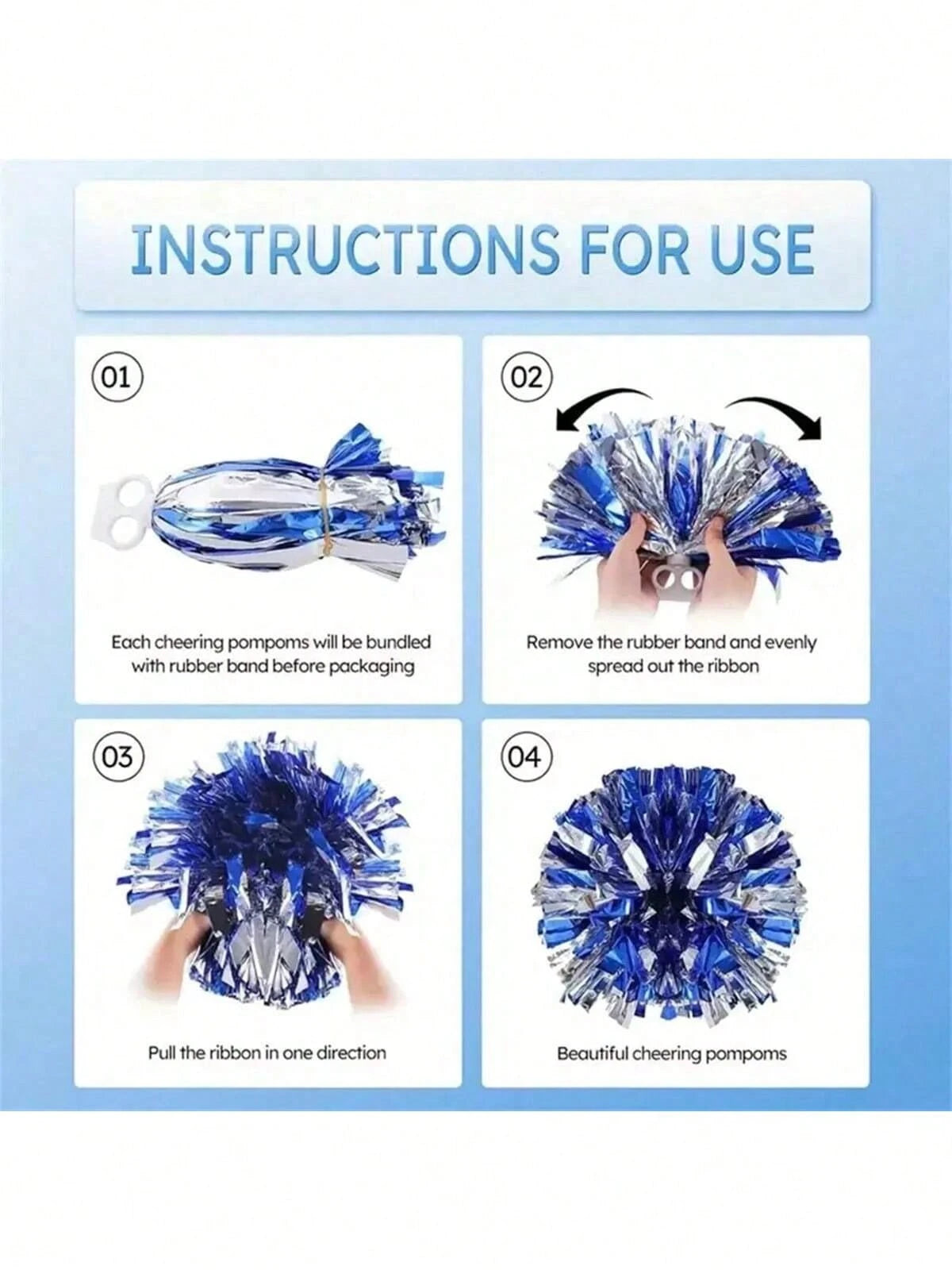 2pcs Cheerleader Handheld Pompoms Ribbons, Dance Performance Props, Square Dance Game Props, Suitable For Football, Basketball, Rugby And Sports Performances, Team Sports, Dance And Cheerleading Perfo