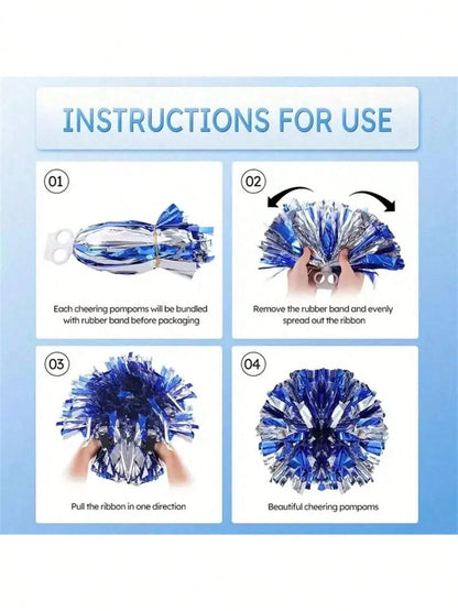 2pcs Cheerleader Handheld Pompoms Ribbons, Dance Performance Props, Square Dance Game Props, Suitable For Football, Basketball, Rugby And Sports Performances, Team Sports, Dance And Cheerleading Perfo