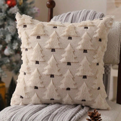 2Pcs Christmas Pillowcases, 18x18 Inches, Beige Christmas Tree Pattern, Soft Faux Fur Sherpa Pillowcases, Winter Holiday Decorations For Sofa Living Rooms