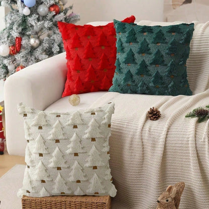 2Pcs Christmas Pillowcases, 18x18 Inches, Beige Christmas Tree Pattern, Soft Faux Fur Sherpa Pillowcases, Winter Holiday Decorations For Sofa Living Rooms
