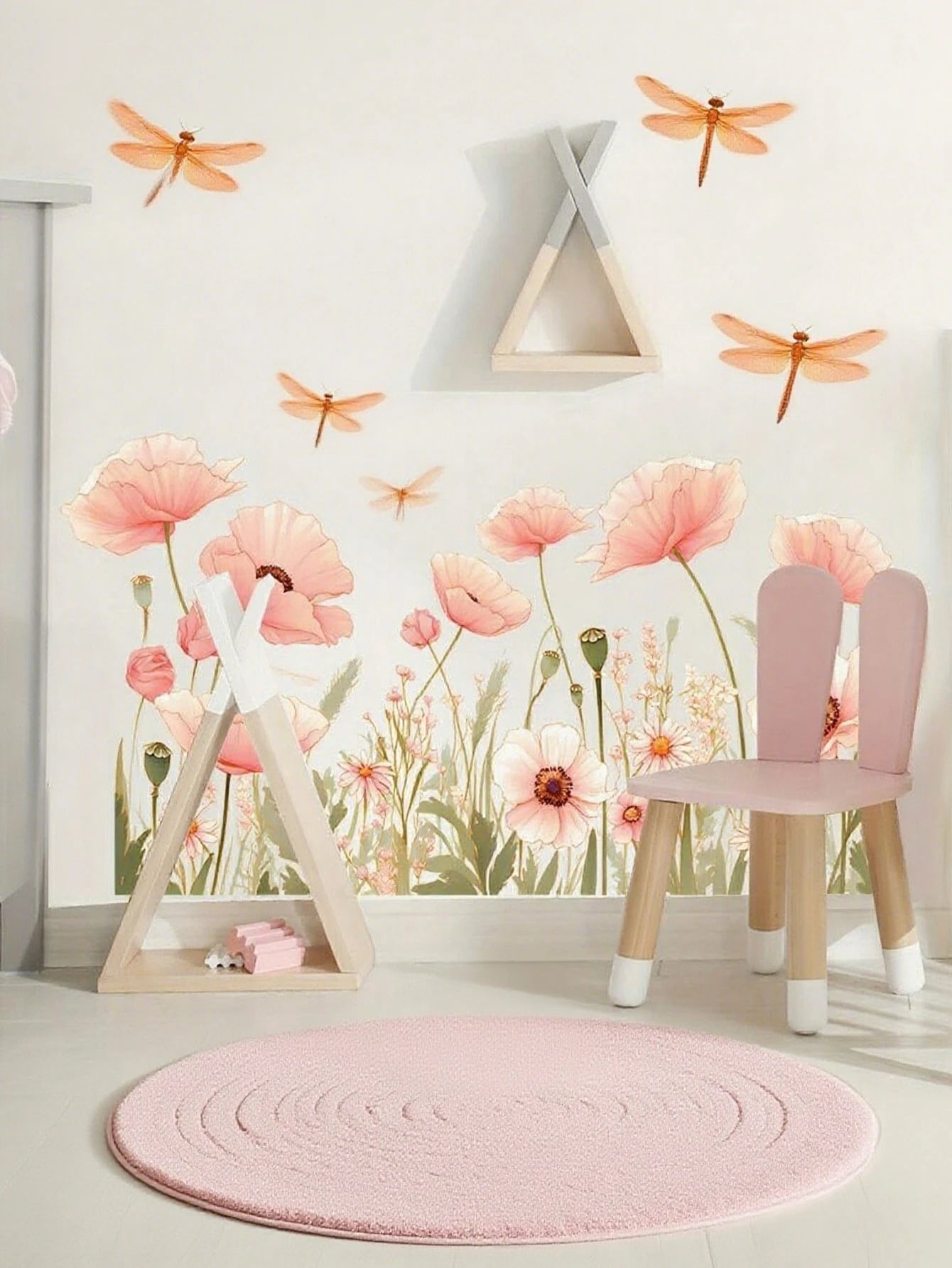 2pcs Colorful Floral Wall Decals – Contemporary Vinyl Stickers With Pink, Peach, Yellow, Blue, And Green Flowers & Butterflies – Removable, Self-Adhesive Decor For Living Room, Bedroom, Or Home Walls