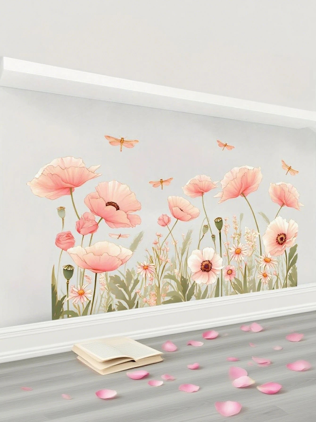 2pcs Colorful Floral Wall Decals – Contemporary Vinyl Stickers With Pink, Peach, Yellow, Blue, And Green Flowers & Butterflies – Removable, Self-Adhesive Decor For Living Room, Bedroom, Or Home Walls
