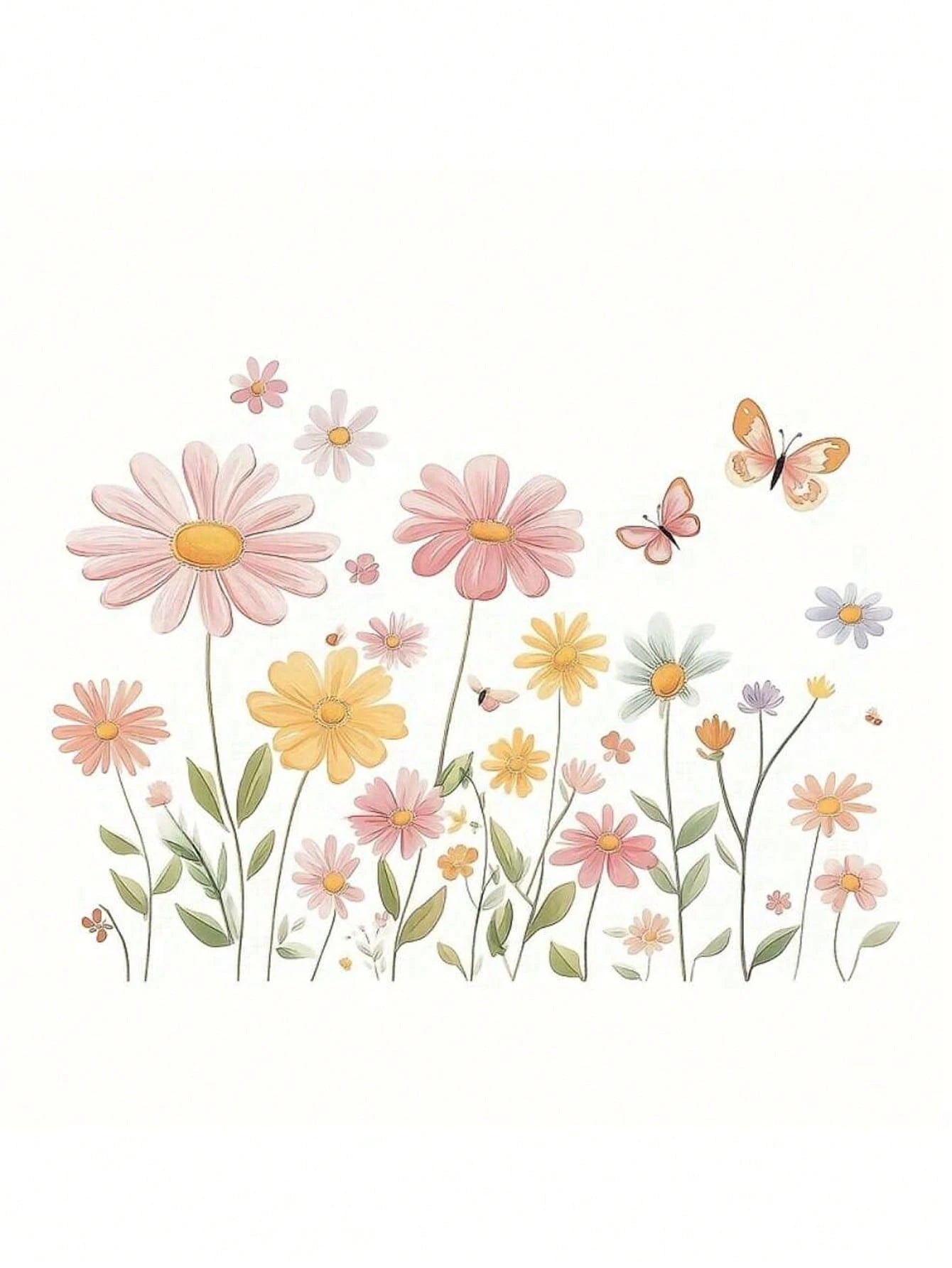2pcs Colorful Floral Wall Decals – Contemporary Vinyl Stickers With Pink, Peach, Yellow, Blue, And Green Flowers & Butterflies – Removable, Self-Adhesive Decor For Living Room, Bedroom, Or Home Walls